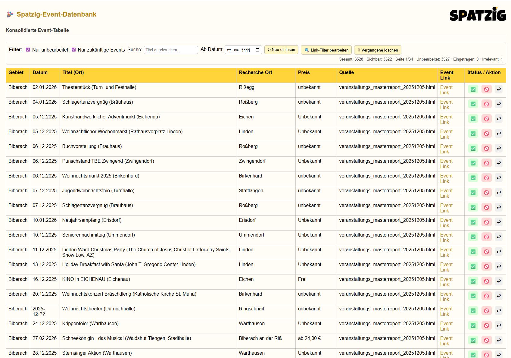 Review UI für Events