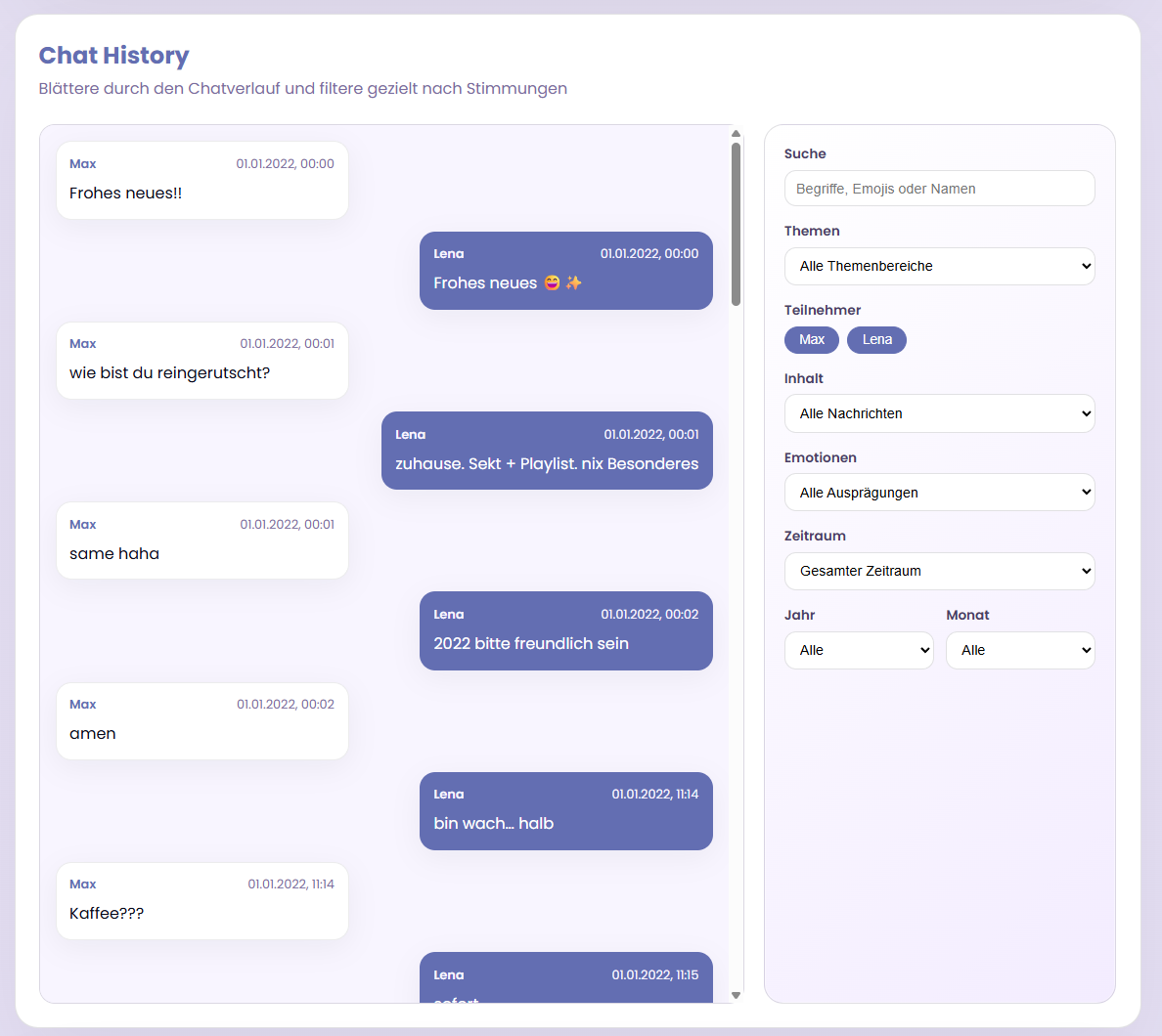 Chat-Suche, Heatmaps und Filter für WhatsApp Exporte
